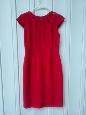 Adrianna Papell Cut Out Neck Crepe Sheath Orange/Red Dress Size 4